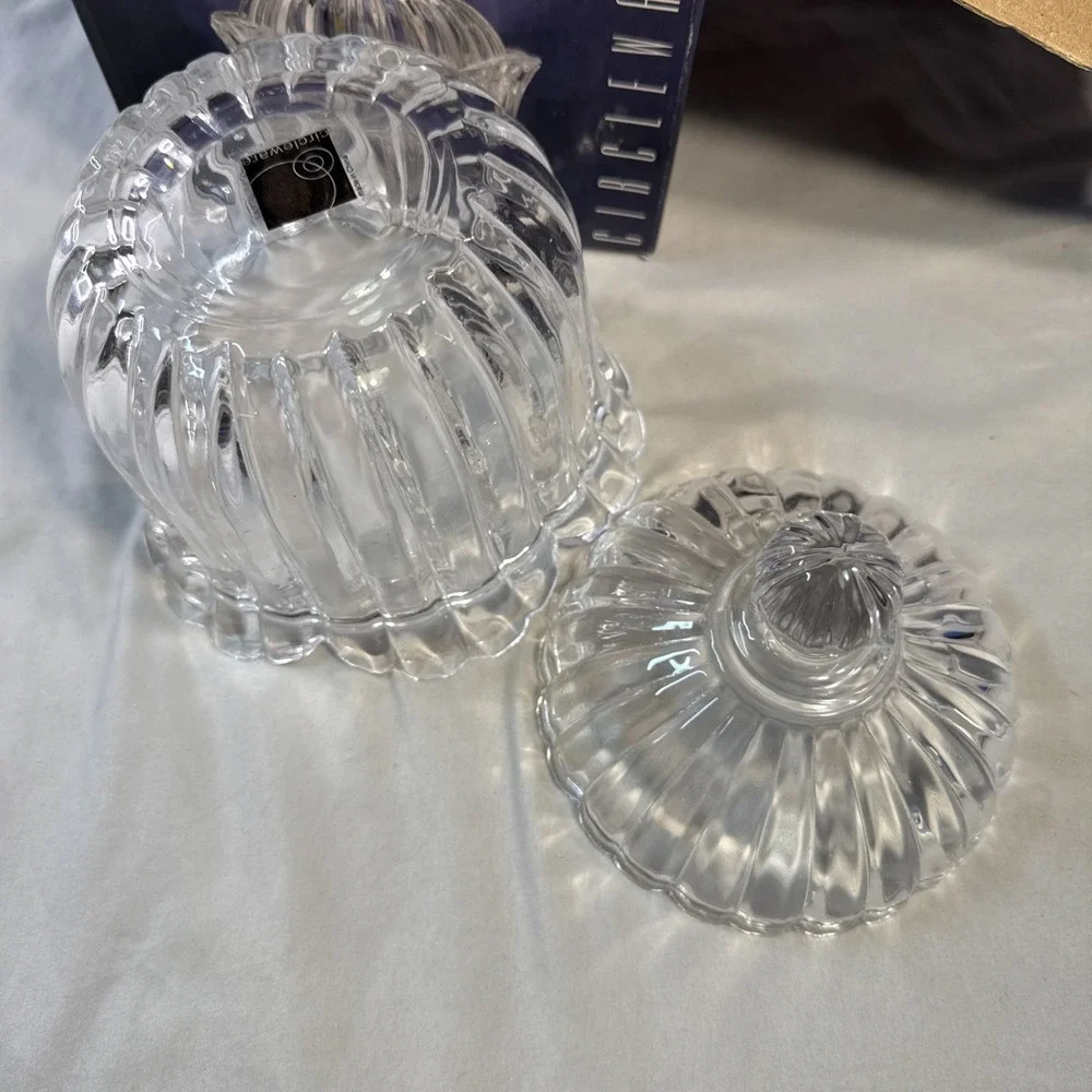 Circleware Claudia Clear Crystal Candy Jar 8 Inch Fluted Lidded Dish Boxed